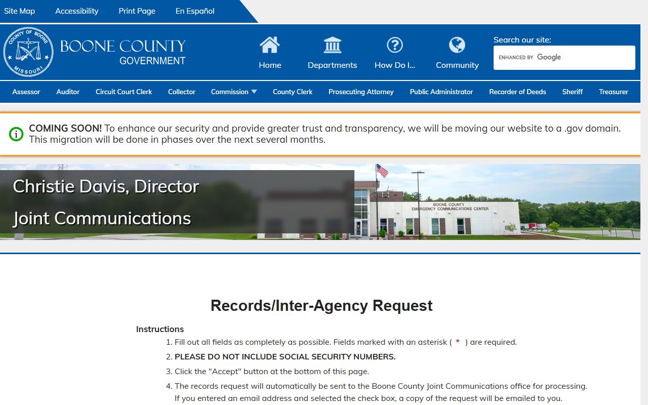 Boone County clerk records request form fields