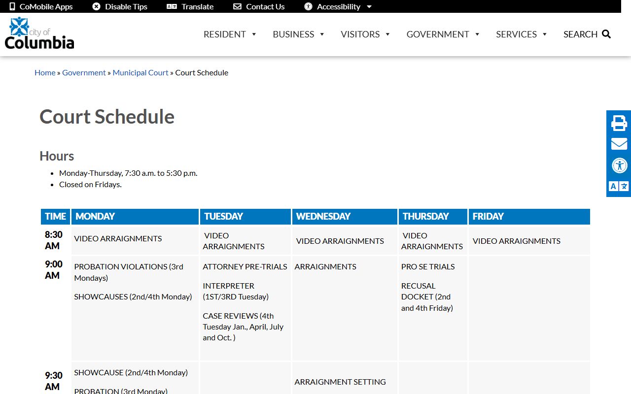 Boone County court dockets Columbia Municipal Court schedule