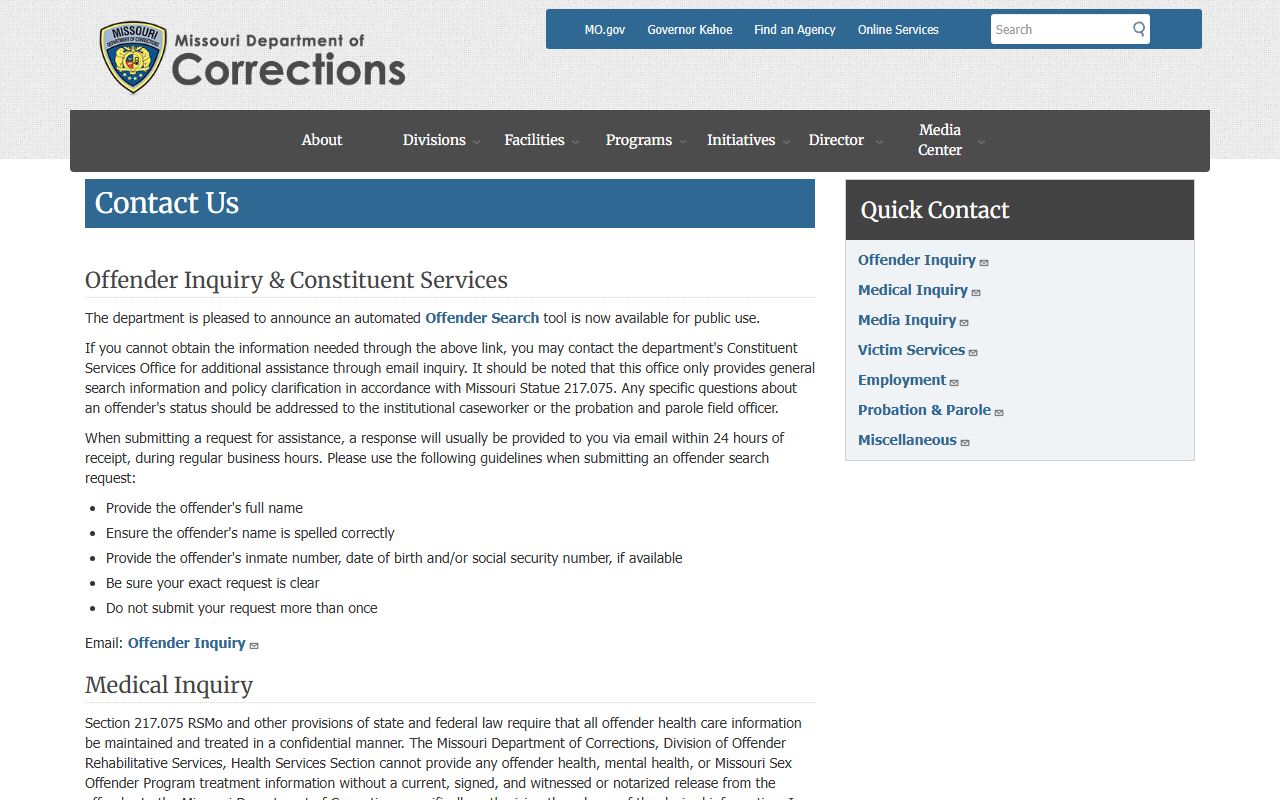 Boone County criminal court records Missouri DOC contact information