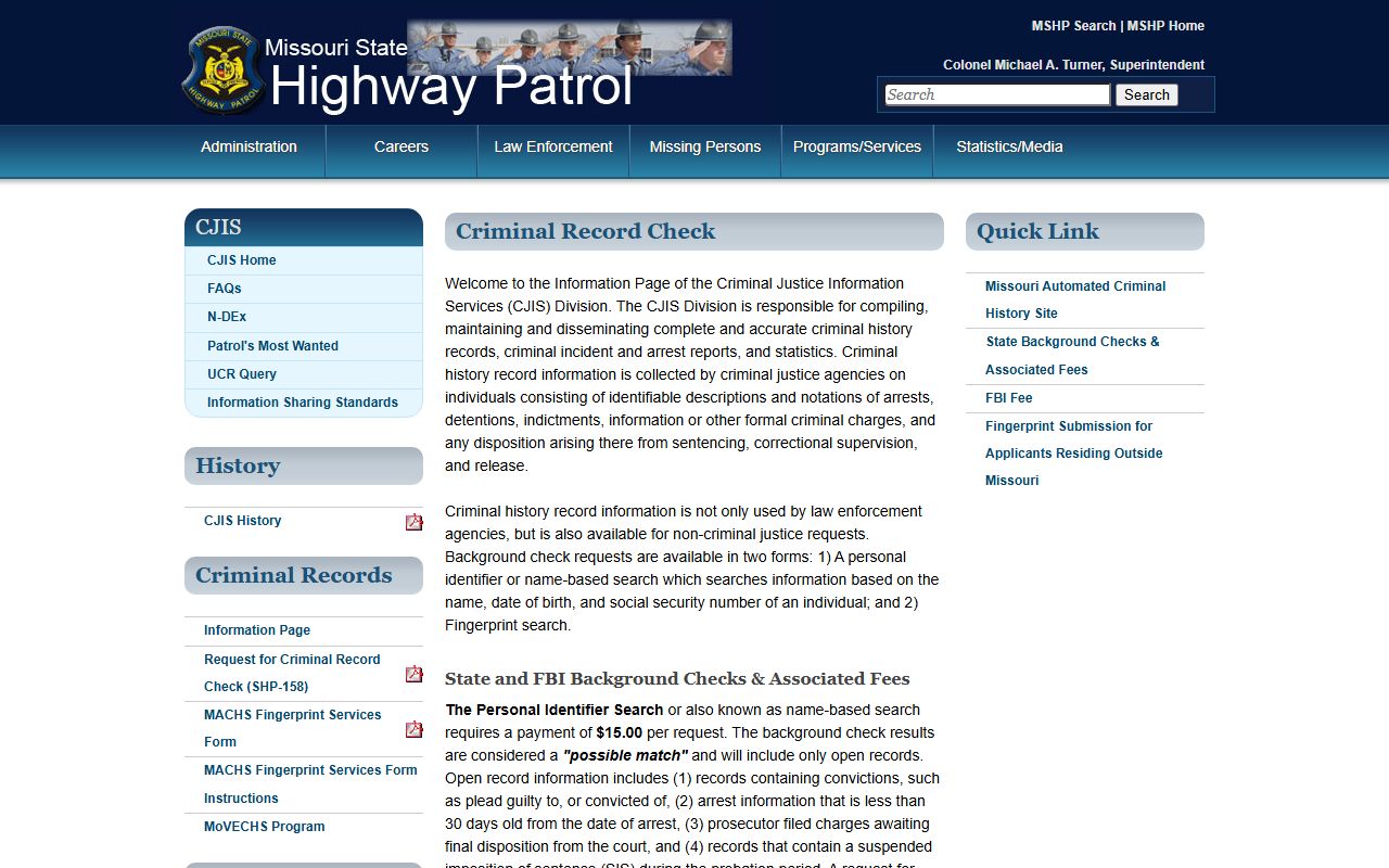 Boone County criminal court records MSHP criminal record check
