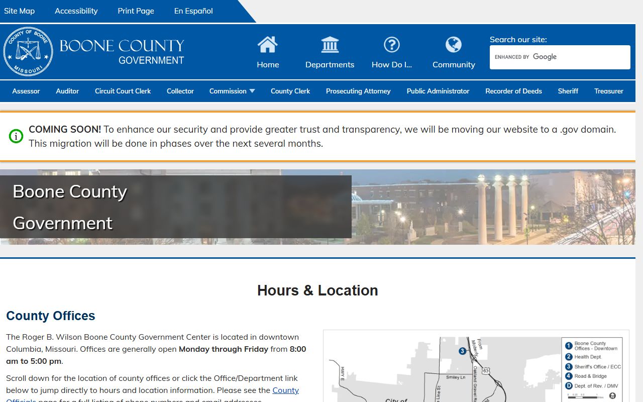 Boone County court records hours and location page