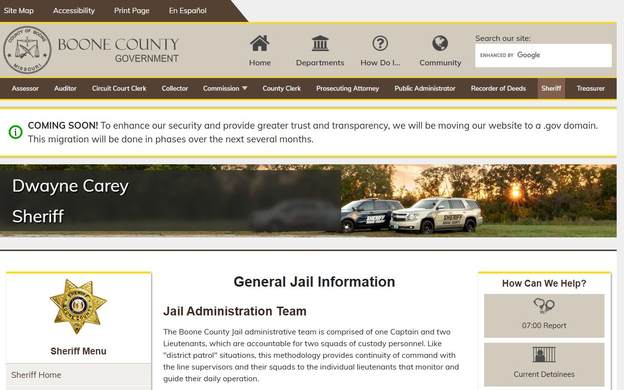 Boone County inmate records jail information page