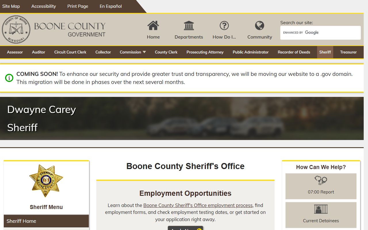 Boone County inmate records sheriff office homepage