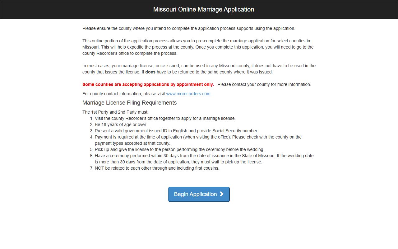 Boone County marriage records online application