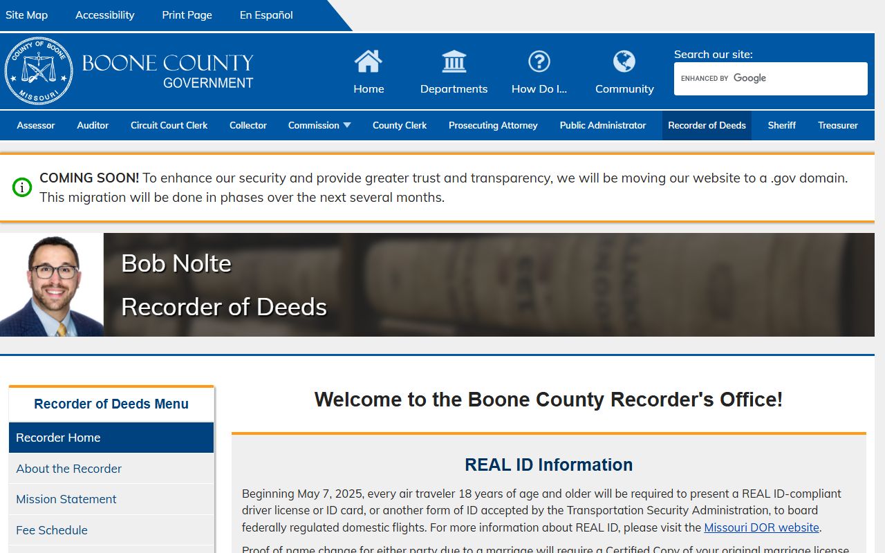 Boone County marriage records Recorder of Deeds page